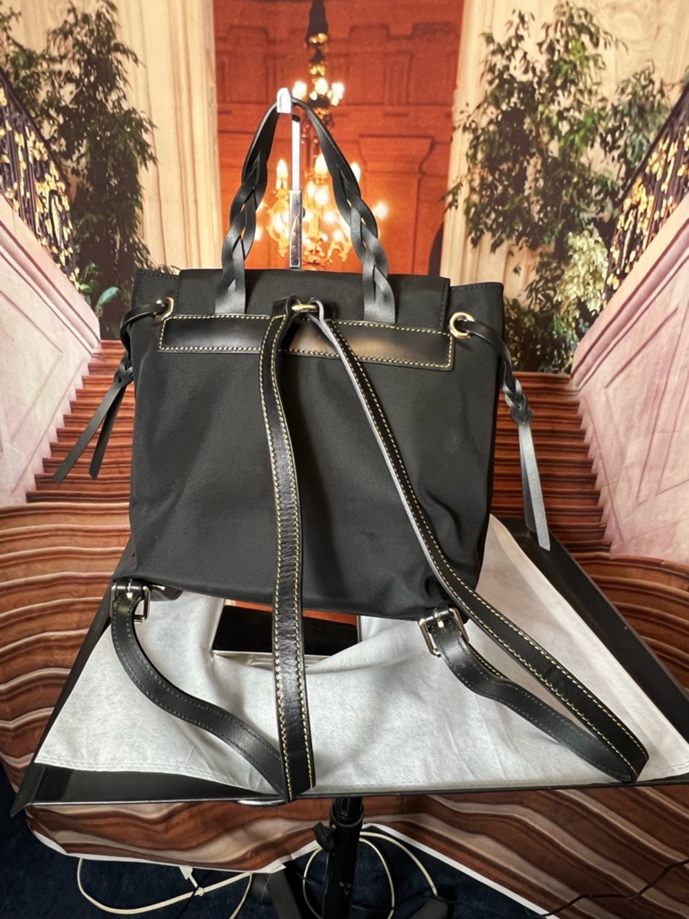 Dooney & Bourke Nylon Flap Backpack features a distinct braided top handle 🌹 - Picture 8 of 13